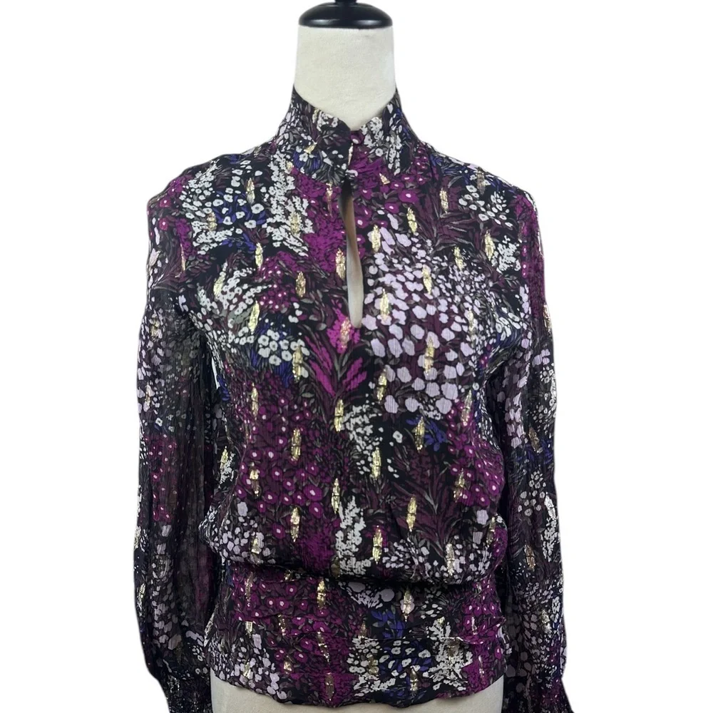 White House Black Market long sleeve top with gold accents size 4 - Picture 2 of 14